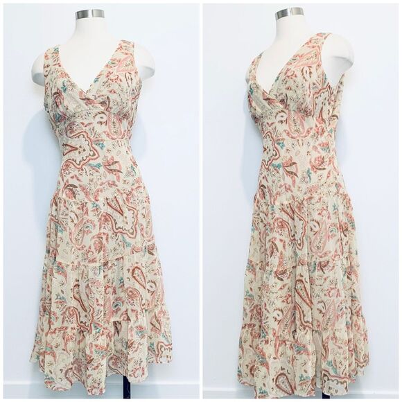 Dress Barn Dresses & Skirts - Dress Barn Cream Midi Dress with Coral & Teal Paisley Print